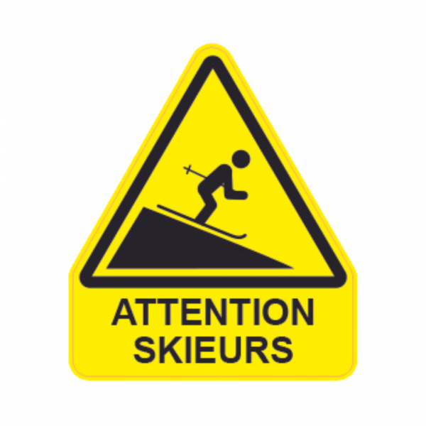 Panneau Triangle Sticker Danger Texte "Attention skieurs" TRI-STI167-TX